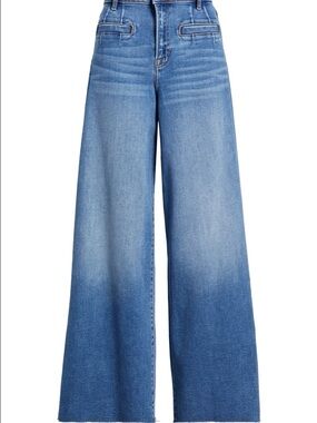 High-Rise Wide-Leg Denim Jeans in Light Blue